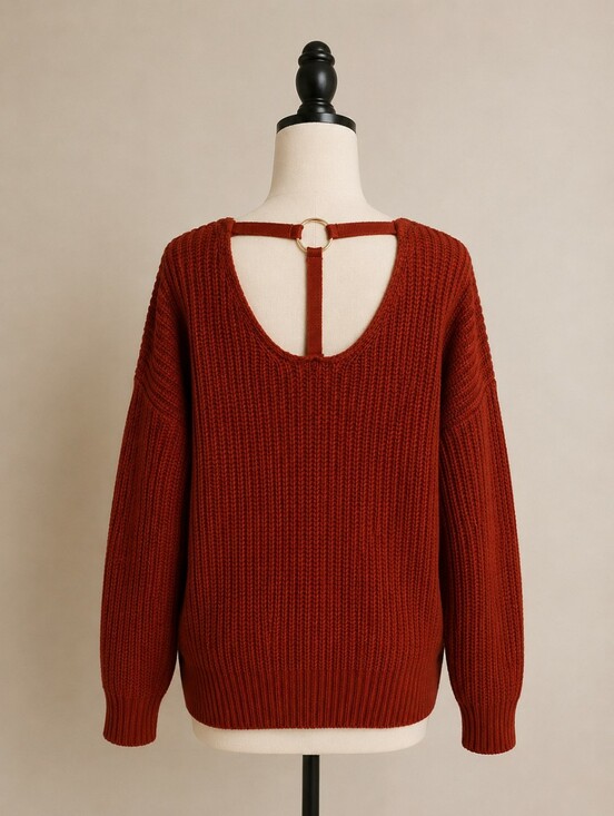 Source Unknown Sweaters - Unique Ribbed Knit Sweater With Fun Details - Cinnamon Color